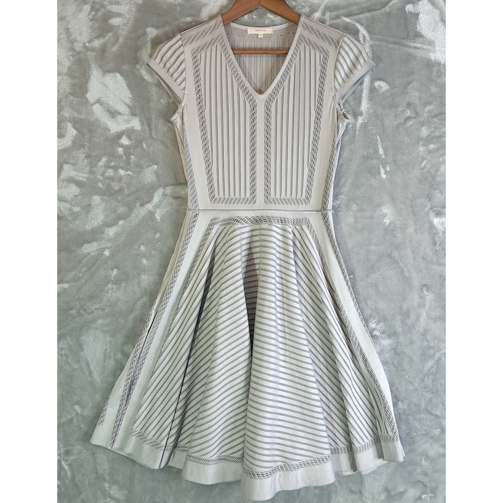 Epoca Japan Geometric Knit Fit & Flare Skater Dress 40 Gray Pointelle M5J44 S/XS